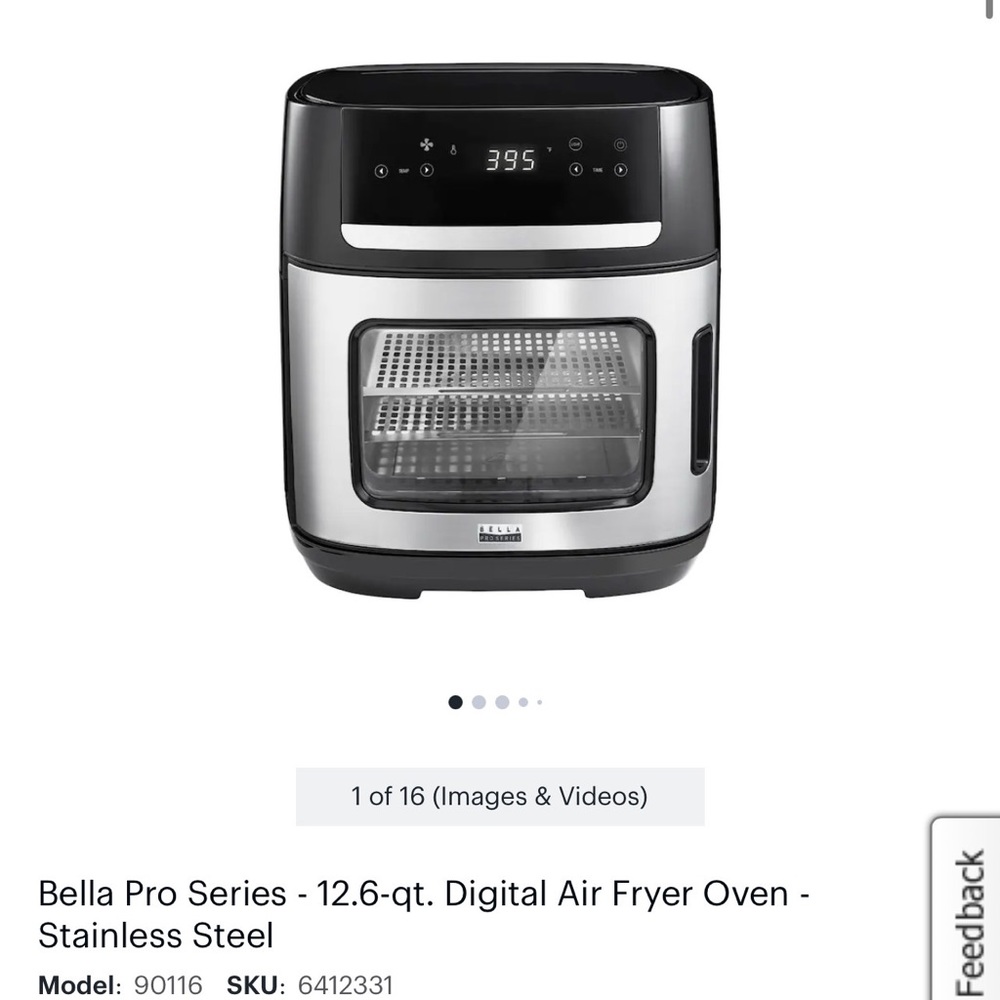 Bella pro series - 12.6 qt digital air fryer oven - stainless steel